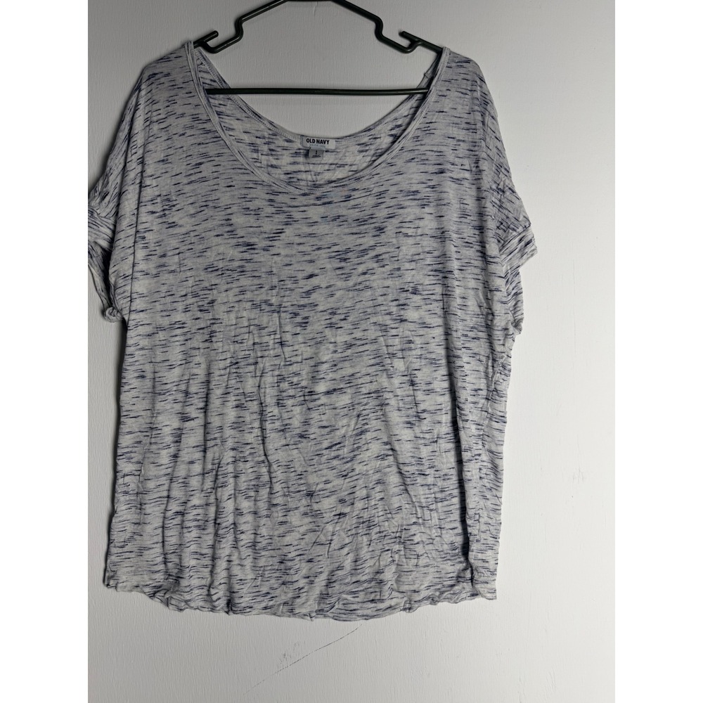 Old Navy Womens Large Space Dye Scoop Neck T-Shirt Blue White Slouchy Dolman Tee